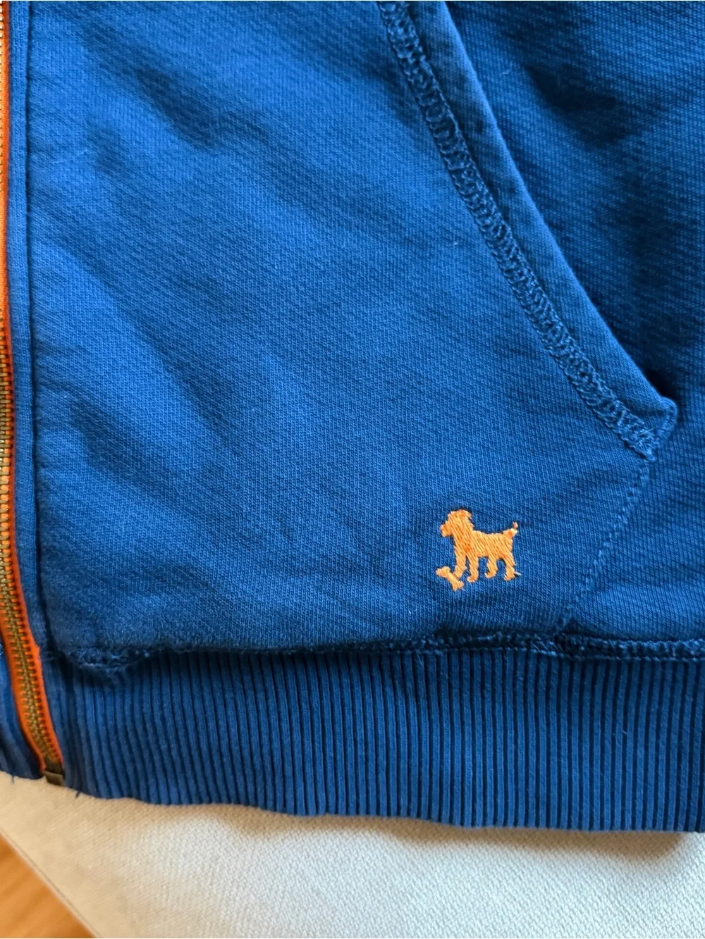 Mini Boden Navy Blue Hoodie w. Orange Zipper + Sherpa Lining - Sz 9-10 GUC